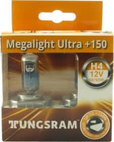 Автолампа Tungsram Megalight Ultra +150 H4 P43t 55 W 60 W прозоро-блакитна 50440nxnu2d