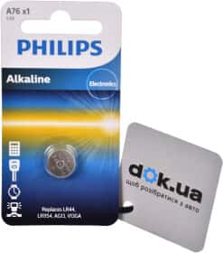Батарейка Philips Minicells Alkaline A76/01B LR44 1,5 V 1 шт Батарейка Philips Minicells Alkaline A76/01B LR44 1,5 V 1 шт