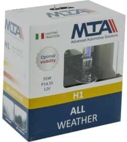Автолампа MTA All weather H1 P14,5s 55 W прозора 80115AWB2 Автолампа MTA All weather H1 P14,5s 55 W прозора 80115AWB2