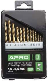 Набор сверл Apro спиральных по металлу 810206 1.5-6.5 мм 13 шт.
