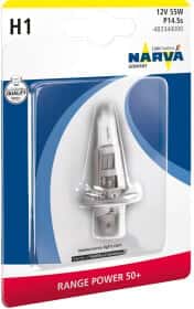 Автолампа Narva Range Power 50+ H1 P14,5s 55 W прозрачная 483341b