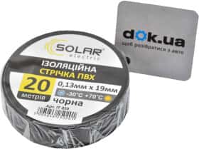 Ізоляційна стрічка Solar it020 чорна ПВХ 19 мм x 20 м