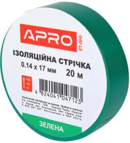 Ізоляційна стрічка Apro ET20G зелена ПВХ 17 мм x 20 м