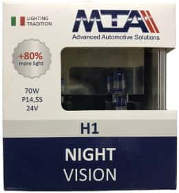 Автолампа MTA Night Vision +80% H1 P14,5s 70 W прозора 80117NVB2 Автолампа MTA Night Vision +80% H1 P14,5s 70 W прозора 80117NVB2