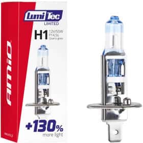 Автолампа Amio LumiTec Limited +130% H1 P14,5s 55 W прозоро-блакитна 02130