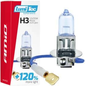 Автолампа Amio LumiTec Super White +120% H3 PK22s 55 W светло-голубая 02136