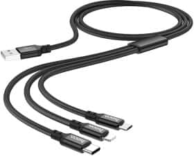Кабель 3 в 1 Hoco USB - Apple Lightning - type-C - Micro USB X14 Times Speed 00000091592 1 м Кабель 3 в 1 Hoco USB - Apple Lightning - type-C - Micro USB X14 Times Speed 00000091592 1 м