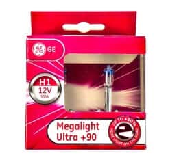 Автолампа General Electric Megalight Ultra +90 H1 P14,5s 55 W прозоро-блакитна 50310xu2d
