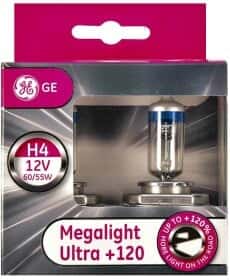 Автолампа General Electric Megalight Ultra +120 H4 P43t 55 W 60 W прозоро-блакитна 50440snu2d