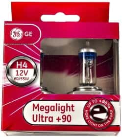 Автолампа General Electric Megalight Ultra +90 H4 P43t 55 W 60 W прозоро-блакитна 50440sxu2d