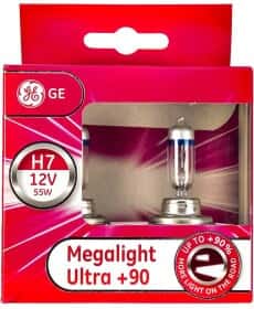 Автолампа General Electric Megalight Ultra +90 H7 PX26d 55 W прозоро-блакитна 58520sxu2d