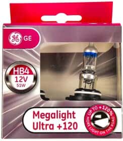 Автолампа General Electric Megalight Ultra +120 HB4 P22d 51 W прозоро-блакитна 53070snu2d