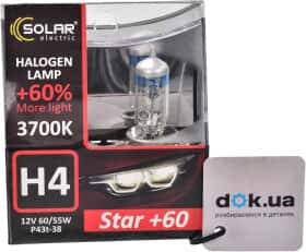 Автолампа Solar Star + 60 H4 P43t-38 55 W 60 W прозоро-блакитна 1234S2