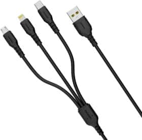 Кабель 3 в 1 Denmen USB - Apple Lightning - type-C - Micro USB D05E DM-D05E-BK 1 м Кабель 3 в 1 Denmen USB - Apple Lightning - type-C - Micro USB D05E DM-D05E-BK 1 м