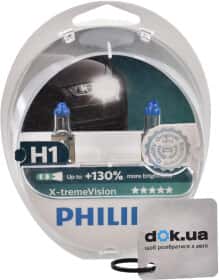 Автолампа Philips X-tremeVision H1 P14,5s 55 W прозрачная 12258XVS2