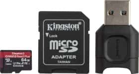Карта памяти Kingston Canvas React Plus Kit microSDXC 64 ГБ с SD-адаптером Карта памяти Kingston Canvas React Plus Kit microSDXC 64 ГБ с SD-адаптером