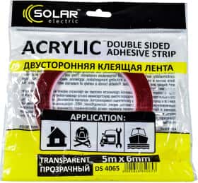 Двухсторонний скотч Solar DS4065 на акриловой основе 6 мм x 5 м