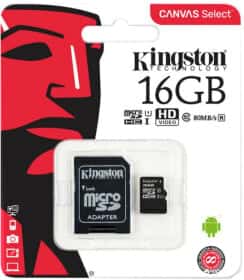 Карта памяти Kingston Canvas Select microSDHC 16 ГБ с SD-адаптером