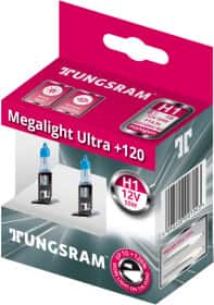Автолампа Tungsram Megalight Ultra +120 H1 P14,5s 55 W прозрачно-голубая 50310nu