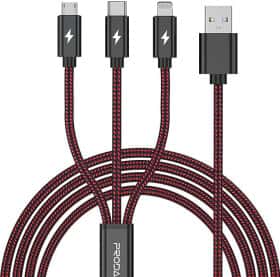 Кабель 3 в 1 Proda USB - Apple Lightning - type-C - Micro USB PD-B65TH-RD 1,2 м Кабель 3 в 1 Proda USB - Apple Lightning - type-C - Micro USB PD-B65TH-RD 1,2 м