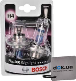Автолампа Bosch Plus 200 Gigalight H4 P43t 55 W прозрачно-голубая 1987301435