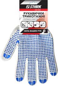 Перчатки рабочие Stark White хб + полиэстер с точками ПВХ белые Перчатки рабочие Stark White хб + полиэстер с точками ПВХ белые