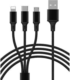 Кабель 3 в 1 Proda USB - Apple Lightning - type-C - Micro USB Azeada Cavalry PD-B92TH-BK 1,3 м