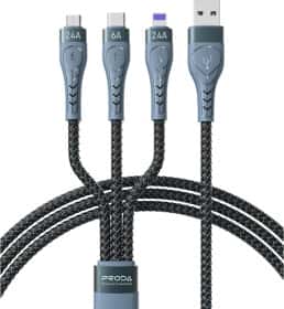 Кабель 3 в 1 Proda USB - Apple Lightning - type-C - Micro USB Azeada PD-B74TH-BK 1,3 м Кабель 3 в 1 Proda USB - Apple Lightning - type-C - Micro USB Azeada PD-B74TH-BK 1,3 м