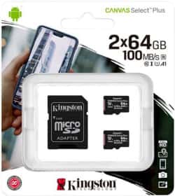 Карта пам’яті Kingston Canvas Select Plus 2x microSDHC 64 ГБ з SD-адаптером Карта пам’яті Kingston Canvas Select Plus 2x microSDHC 64 ГБ з SD-адаптером