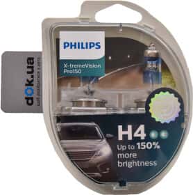 Автолампа Philips X-tremeVision Pro150 H4 P43t-38 55 W 60 W прозрачно-голубая 12342XVPS2