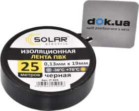Ізоляційна стрічка Solar it025 чорна ПВХ 19 мм х 25 м