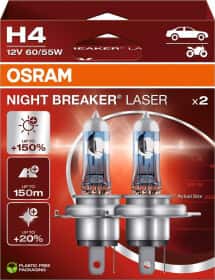 Автолампа Osram Night Breaker Laser H4 P43t 55 W 60 W прозрачно-голубая 64193NL-2HB