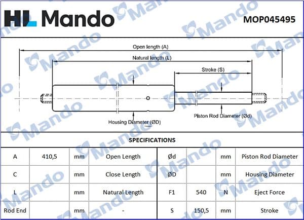 mop045495 Mando Газовый упор багажника