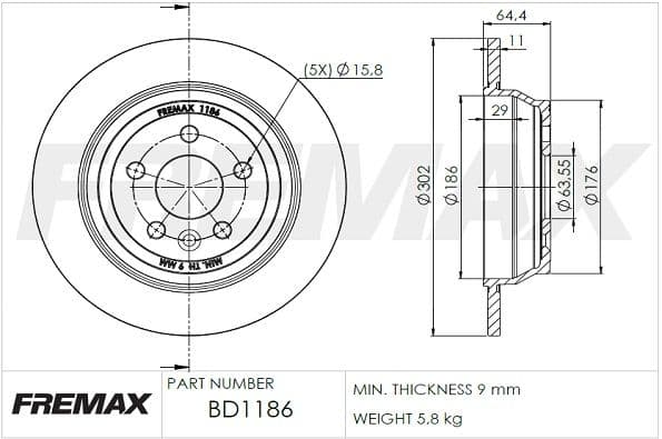 bd1186 Fremax Гальмівний диск для Land Rover Freelander