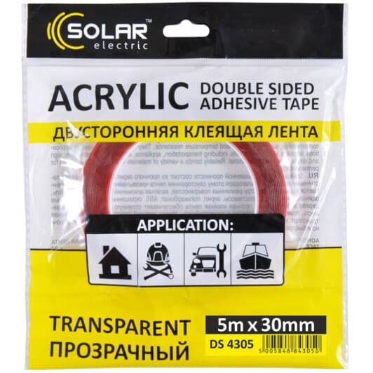 Двосторонній скотч Solar DS4305 на акриловій основі 30 мм x 5 м