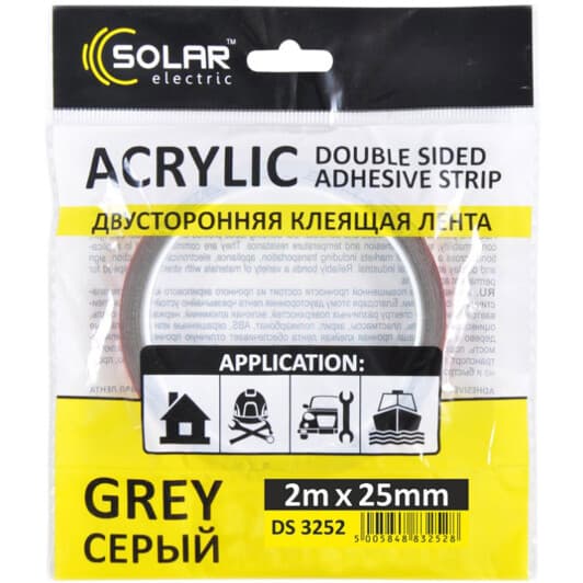 Двосторонній скотч Solar DS3252 на акриловій основі 25 мм x 2 м