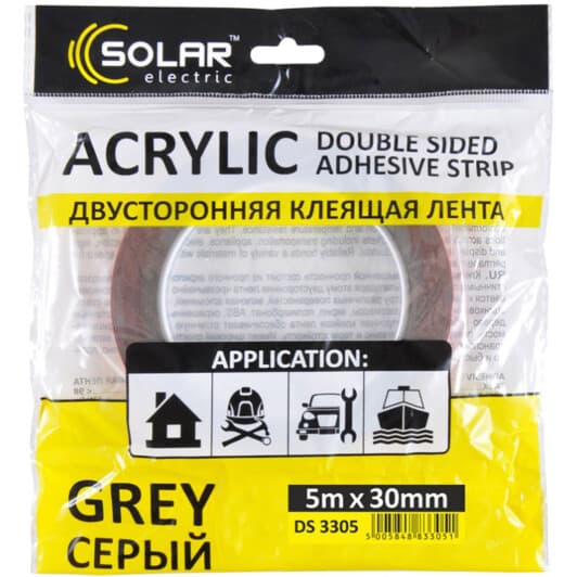 Двосторонній скотч Solar DS3305 на акриловій основі 30 мм x 5 м