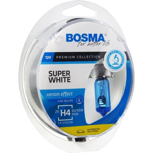 Автолампа Bosma Super White H4 P43t 60 W прозоро-блакитна 3462