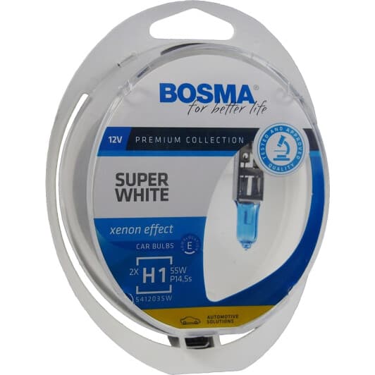 Автолампа Bosma Super White H1 P14,5s 55 W прозоро-блакитна 3721