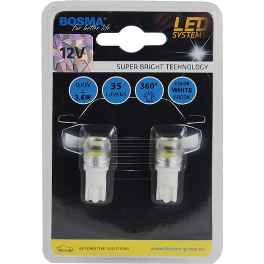 Автолампа Bosma T10 W2,1x9,5d 0,6 W біла 4014