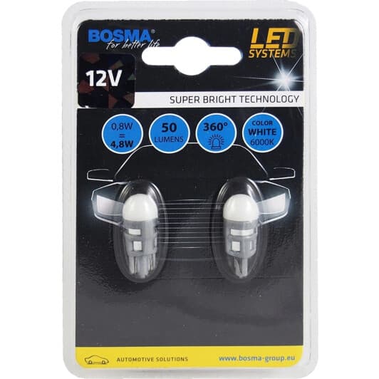 Автолампа Bosma T10 W2,1x9,5d 1,5 W біла 4069