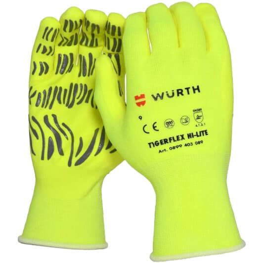 Перчатки рабочие Würth TigerFlex Hi-Lite трикотажные с нитриловым покрытием желтые