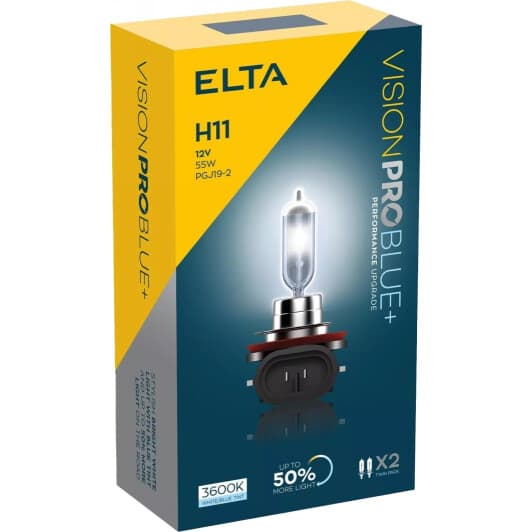 Автолампа Elta Automotive Vision Pro Blue+ H11 PGJ19-2 55 W світло-блакитна EB2711TR