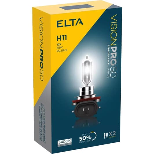 Автолампа Elta Automotive Vision Pro 50 H11 PGJ19-2 55 W прозора EB3711TR