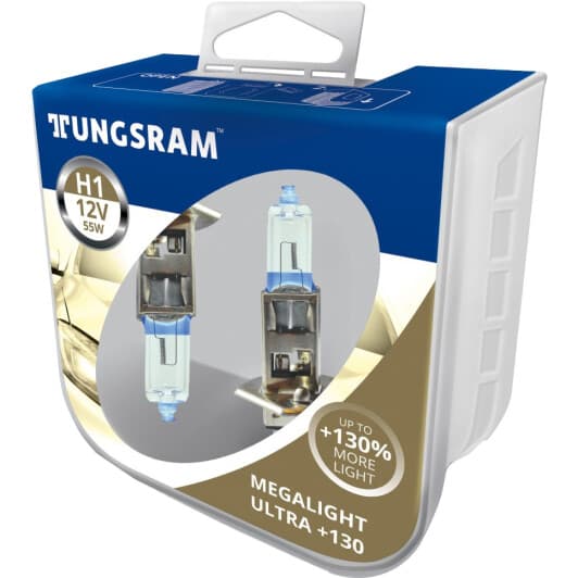 Автолампа Tungsram Megalight Ultra +130 H1 P14,5s 55 W прозоро-блакитна 50310XNU2PL