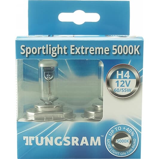 Автолампа Tungsram Sportlight Extreme H4 P43t 60 W прозрачно-голубая 50440SUP2D