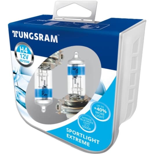 Автолампа Tungsram Sportlight Extreme H4 P43t 60 W прозоро-блакитна 50440SUP2PL