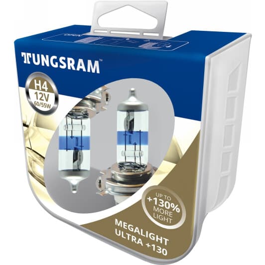 Автолампа Tungsram Megalight Ultra +130 H4 P43t 60 W прозоро-блакитна 50440XNU2PL