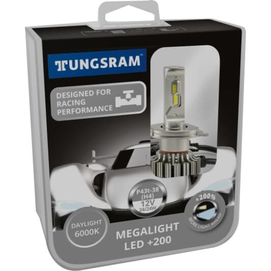Автолампа Tungsram Megalight LED +200 H4 P43t 24 W 604302K
