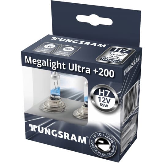 Автолампа Tungsram Megalight Ultra +200 H7 PX26d 55 W прозоро-блакитна TU58520XHU2PL